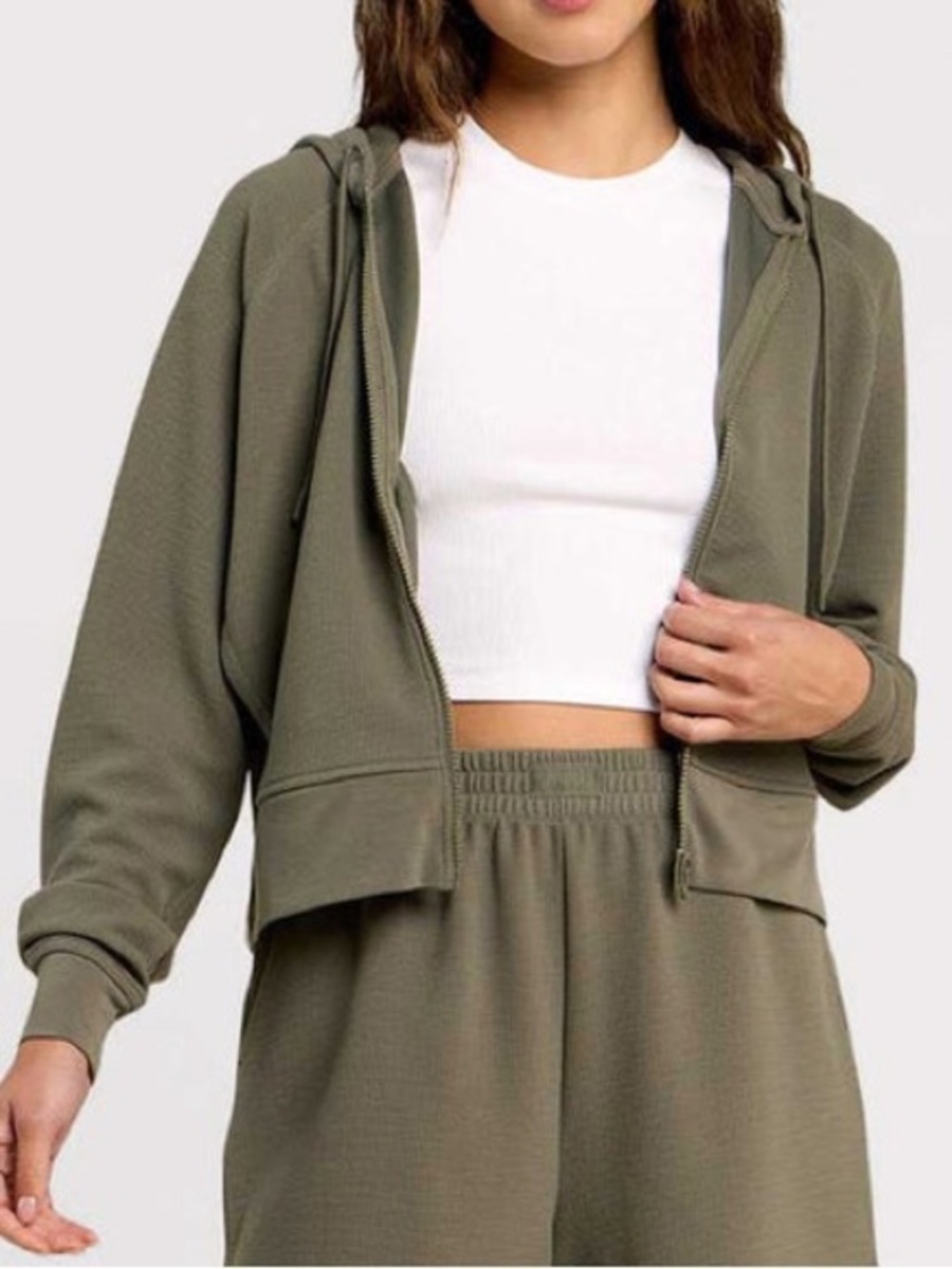 NUUDS Women's Performance Waffle Knit Hoodie Olive‎ Green Size Small